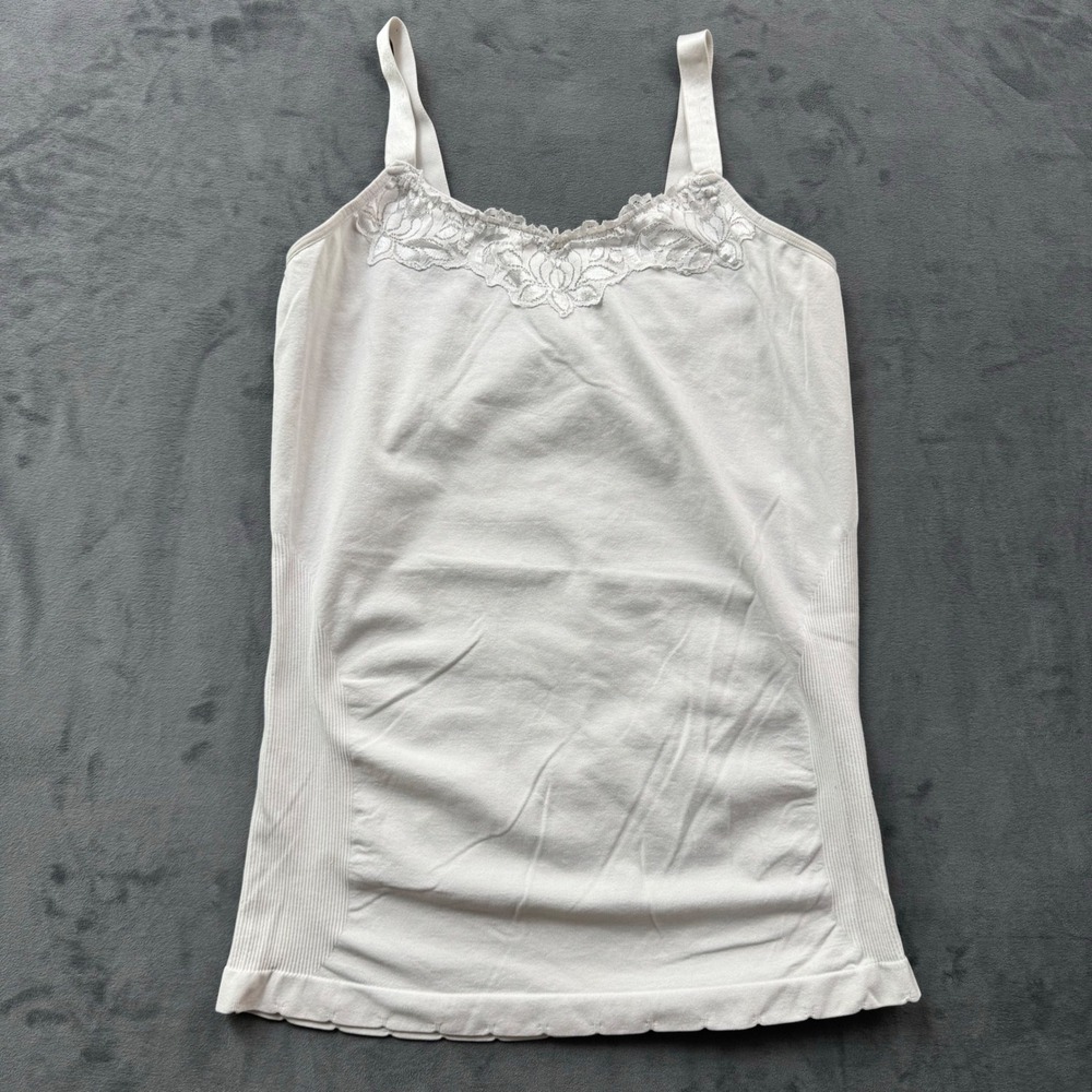 Icon Apparel I/A Lace Trim Camisole White Seamless Ribbed Tank Top One Size